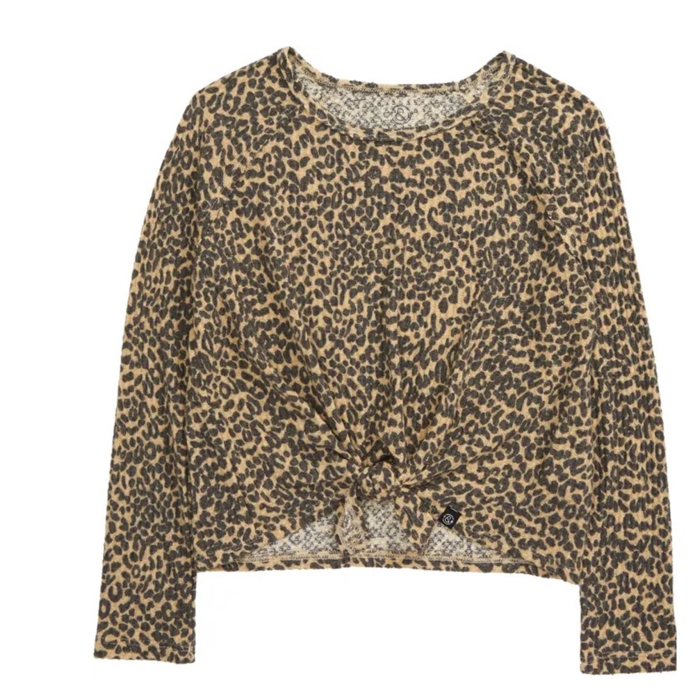 NWT Treasure and Bond Kids' Cozy Tie Front Top in Leopard